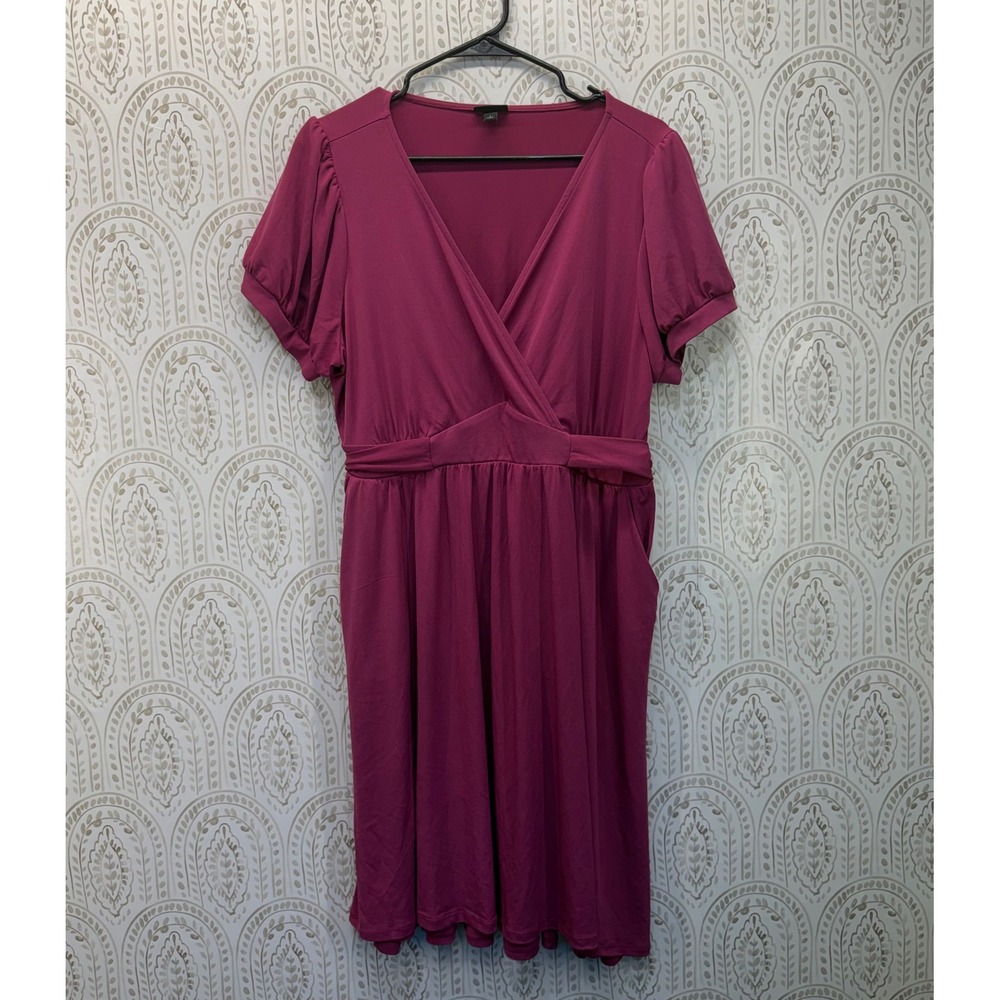 Torrid Wrap Dress Womens 1 Magenta Pink Short Sleeve Pockets Surplice V-Neck Tie